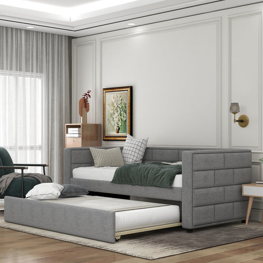 Upholstered Bed with Padded Back, Gray