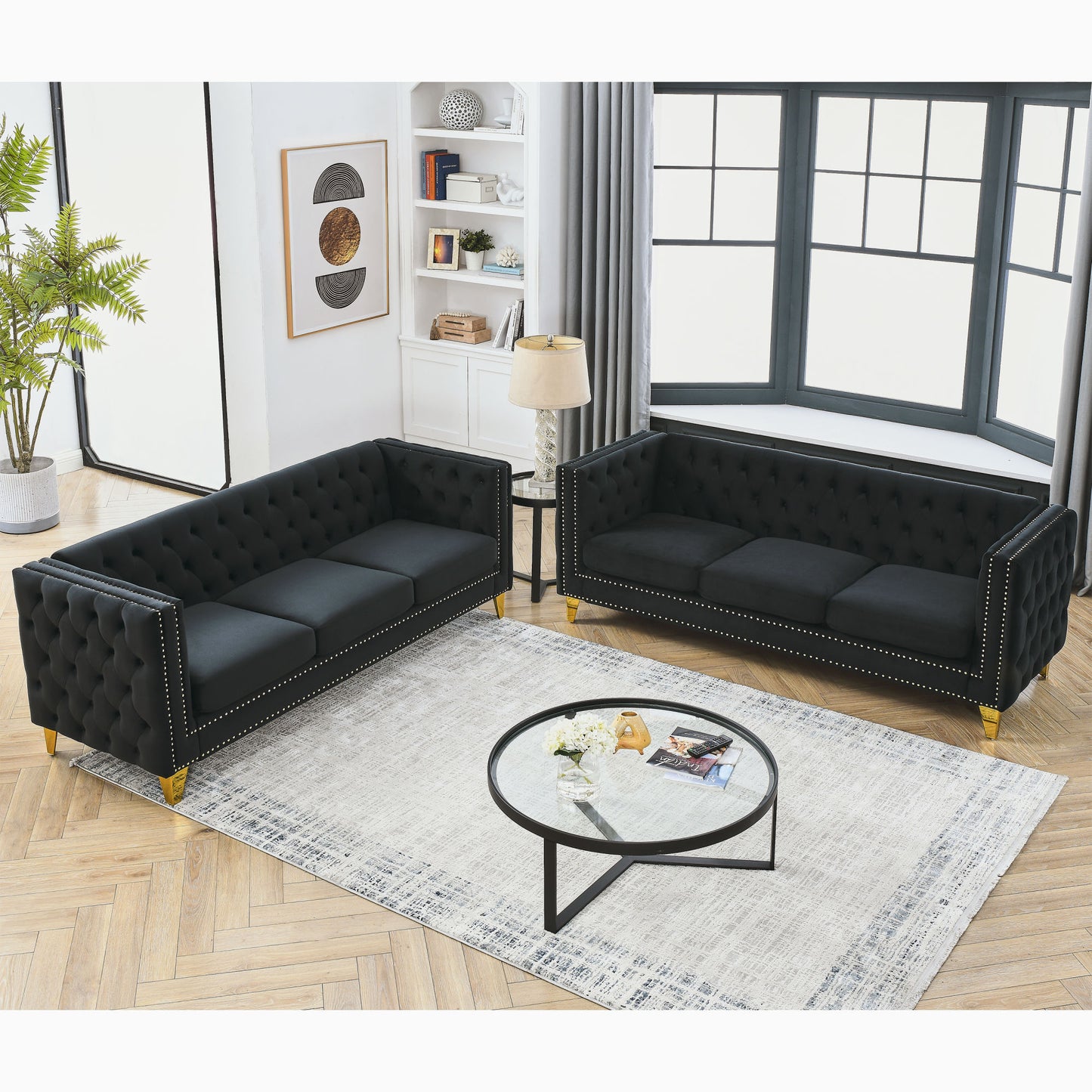 kate velvet upholstered sofa, black velvet