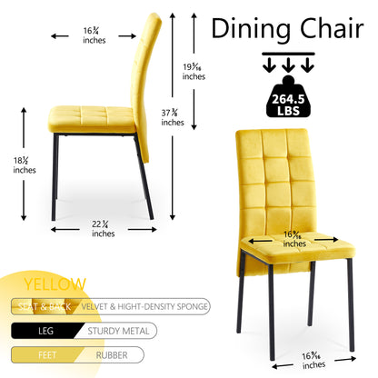 Nordic Dining Chairs Set Of 4, Yellow Velvet High Back
