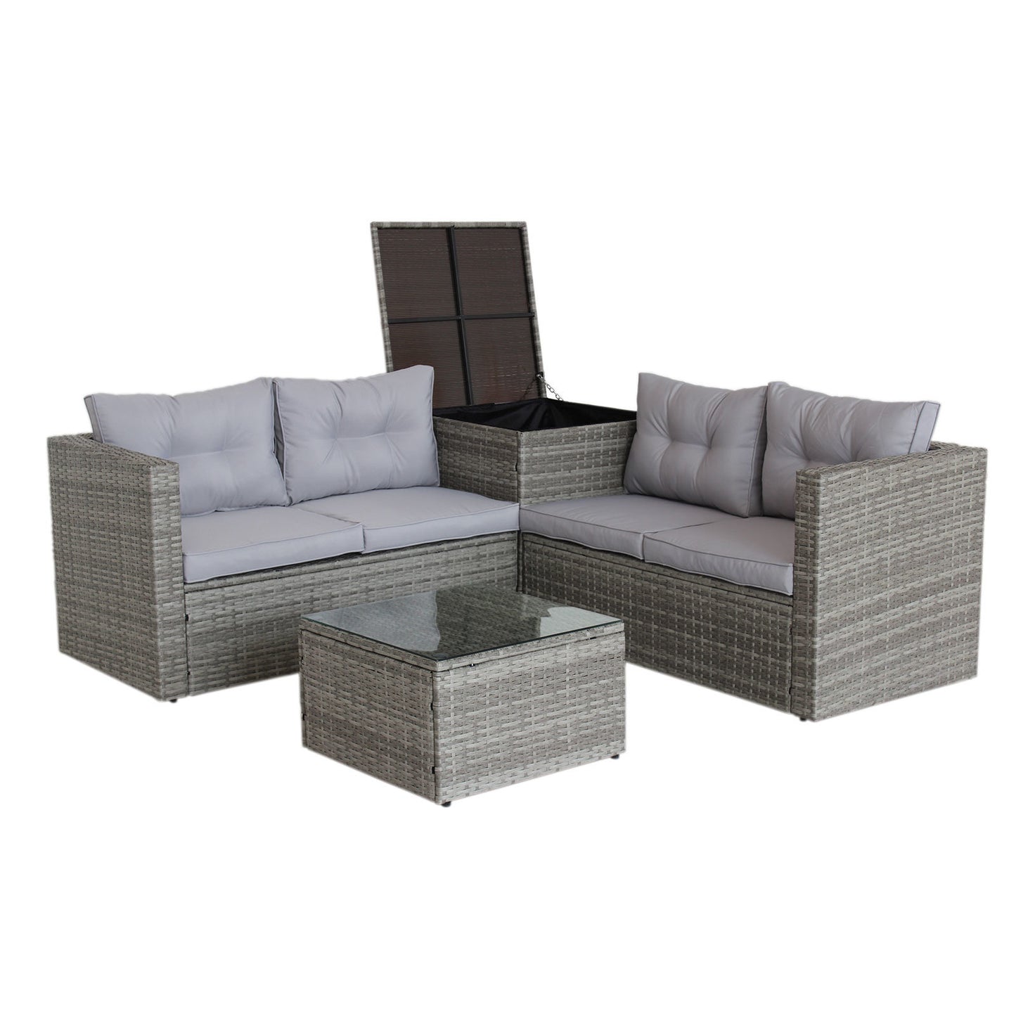 4 piece patio sectional wicker rattan outdoor furniture sofa set with storage box grey