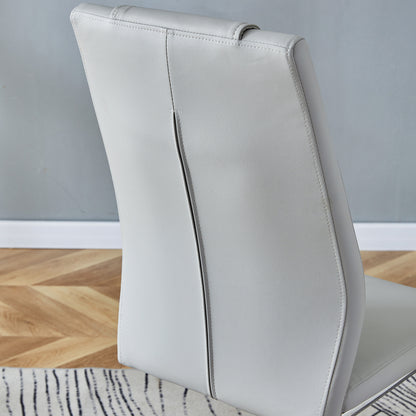 Faux Leather Cushion Chairs Set of 6, Light Grey+PU Leather