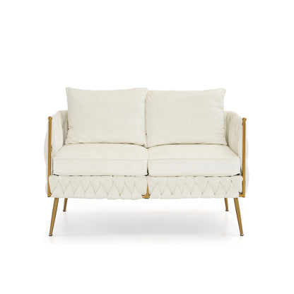 Fluffy Tufted Upholstered Sofa Set, Cream White Velvet