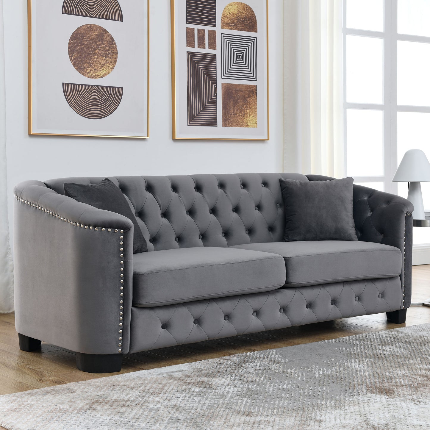 3-seater + 3-seater combination sofa, velvet grey