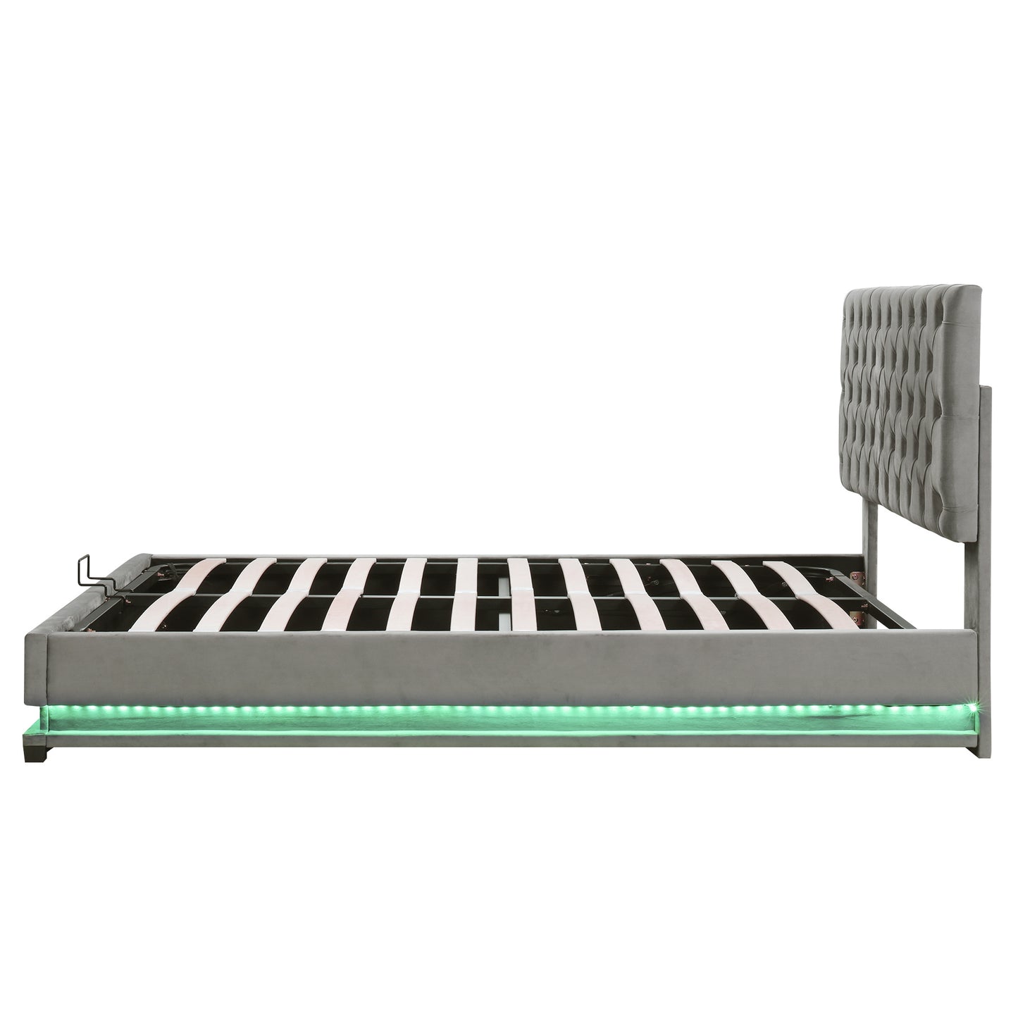 kaylie upholstered platform bed with storage & adjustable tufted headboard and led light