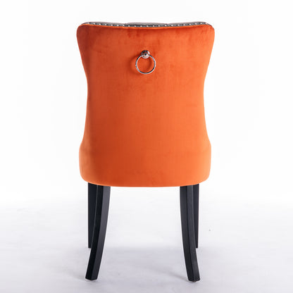 Nikki Collection Modern High-end Tufted Dining Chairs 2-Pcs Set, Black+Orange