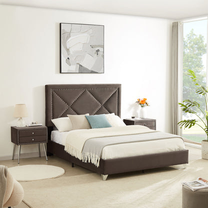 B109 Queen bed with two nightstands, + metal legs with Electroplate