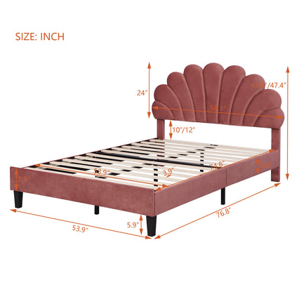 Upholstered Bed with Flower Pattern Velvet Headboard,