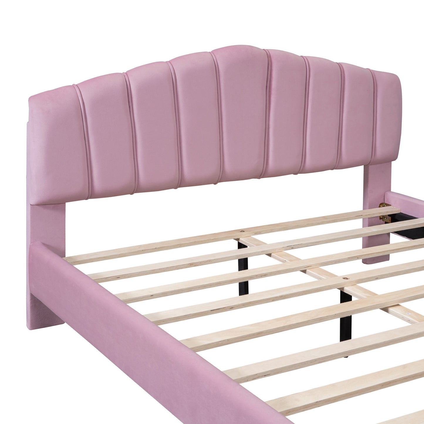 stylish velvet platform bed with thick fabric, pink