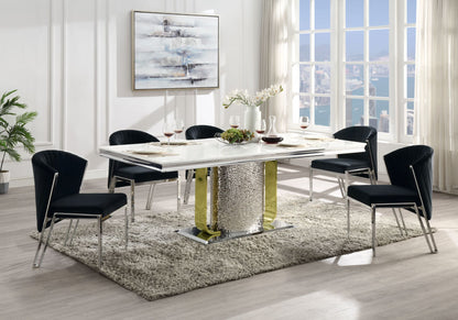 ACME Fadri Dining Table, Engineering Marble, Mirrored Silver & Gold Finish