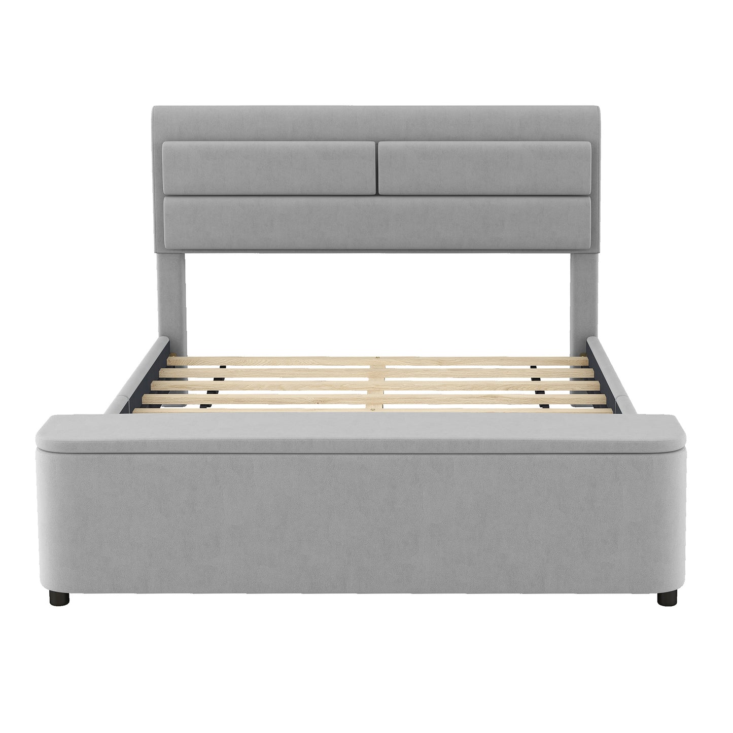 retro upholstery bed with storage headboard
