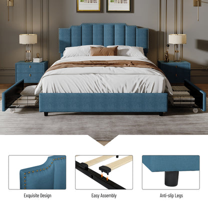 Roe Upholstered Platform Bed with 2 Drawers Stitched