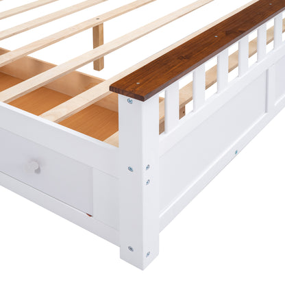 3-Pieces Bedroom Sets  with Nightstand(USB Charging Ports) and Storage Chest,White+Walnut