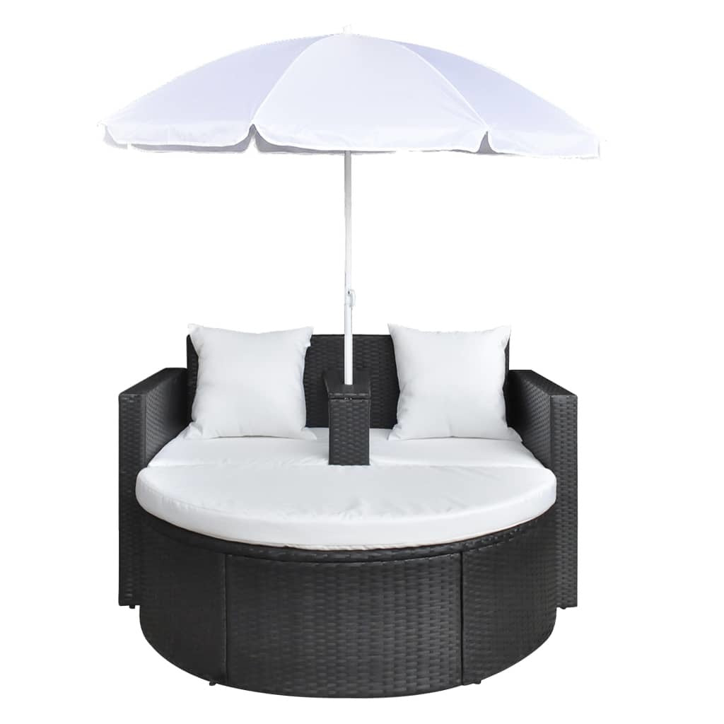 patio bed with parasol black poly rattan