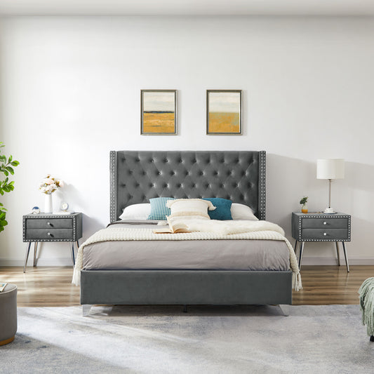 Toni Queen bed with two nightstands, + metal legs with Electroplate #2