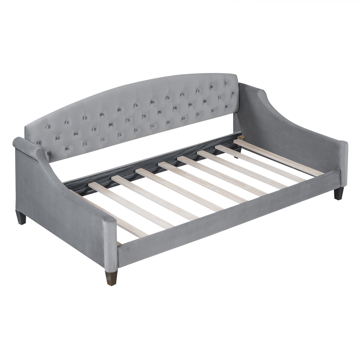 modern luxury upholstered tufted button bed, grey