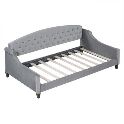 Modern Luxury Upholstered Tufted Button Bed, Grey