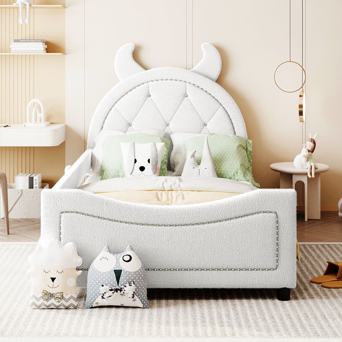 teddy fleece twin size upholstered daybed with ox horn shaped