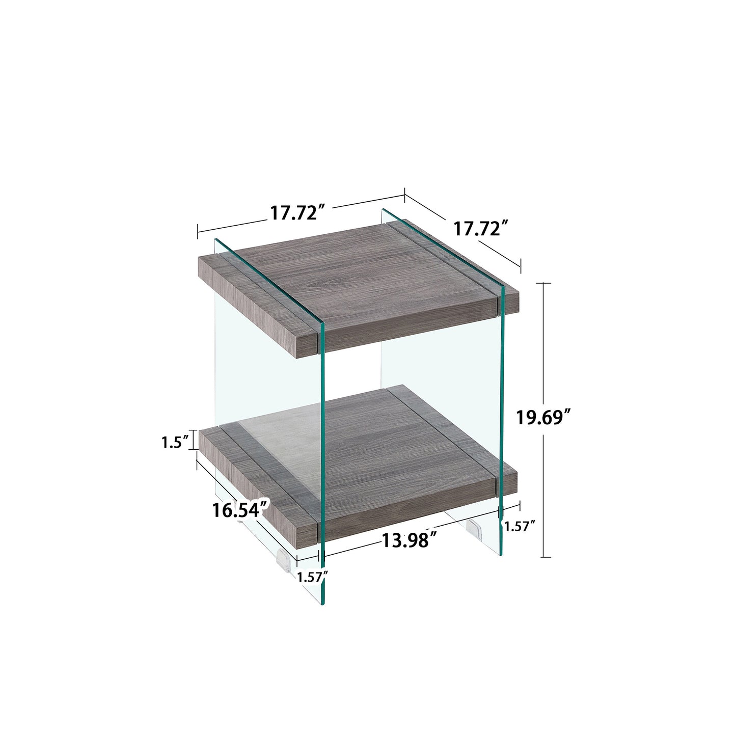 mdf end table, transparent/grey