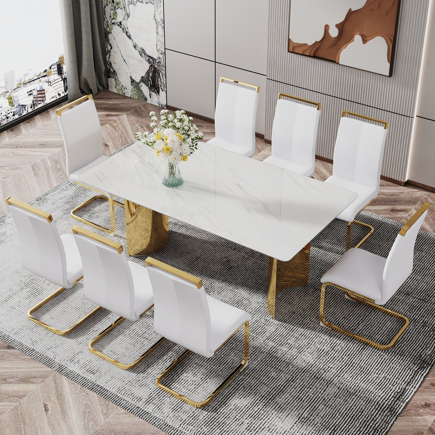 zara marble dining table, gold