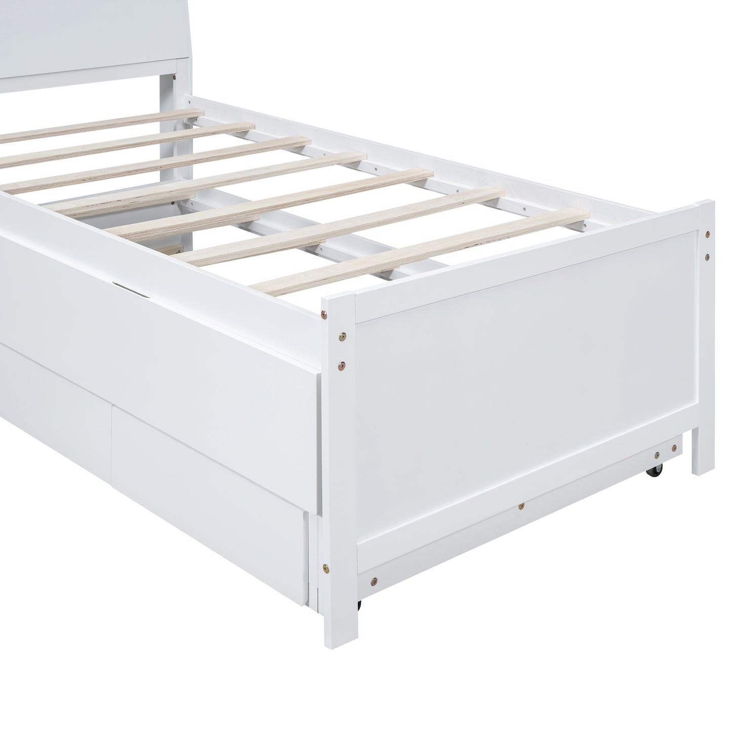 platform bed with storage led headboard, twin size trundle and 3 drawers, white