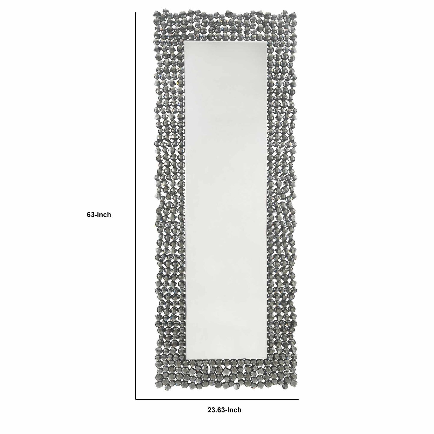 rectangular faux gem trim beveled wall mirror, black and silver