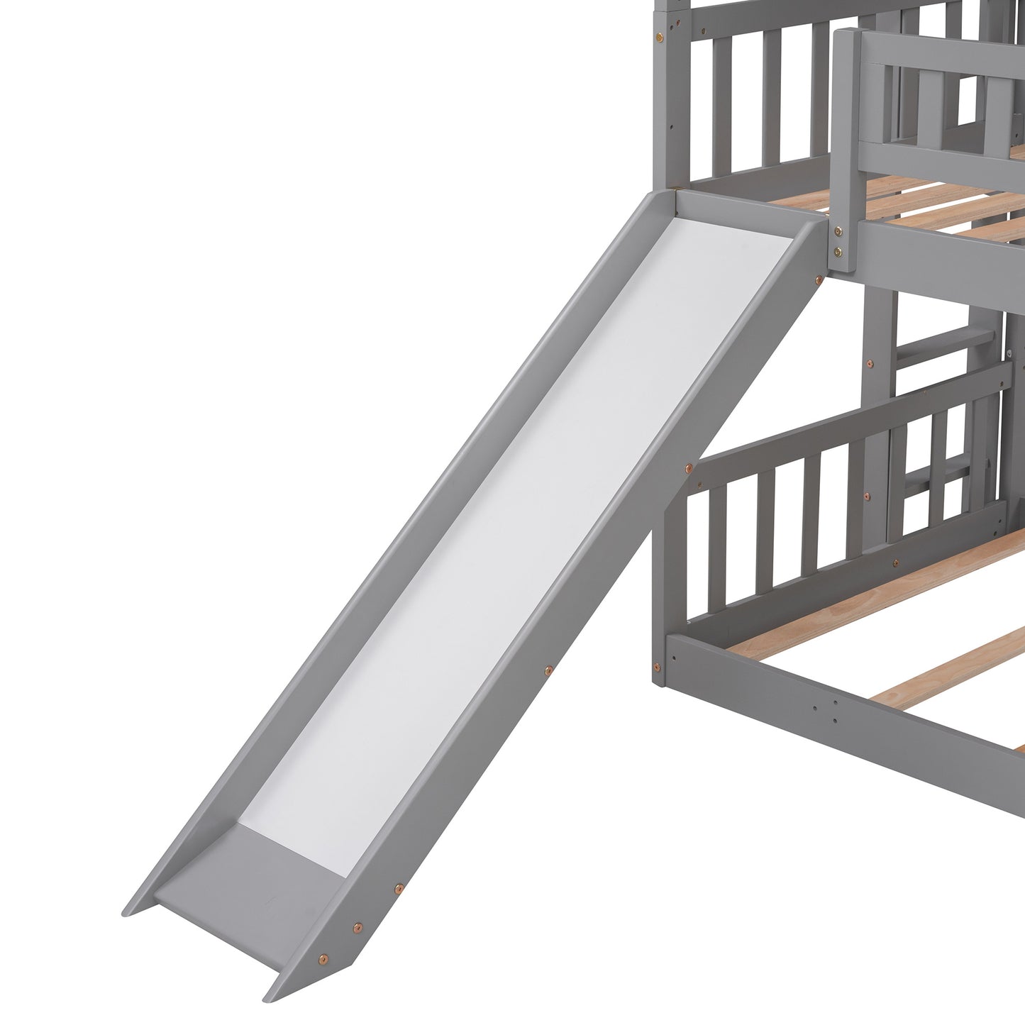twin-over-twin-over-twin triple bed with built-in ladder and slide