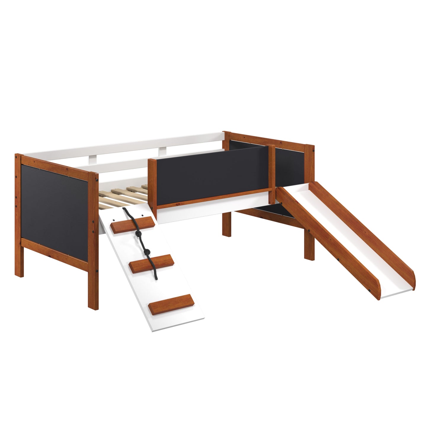 acme aurea twin loft bed w/slide, cherry oak & white finish