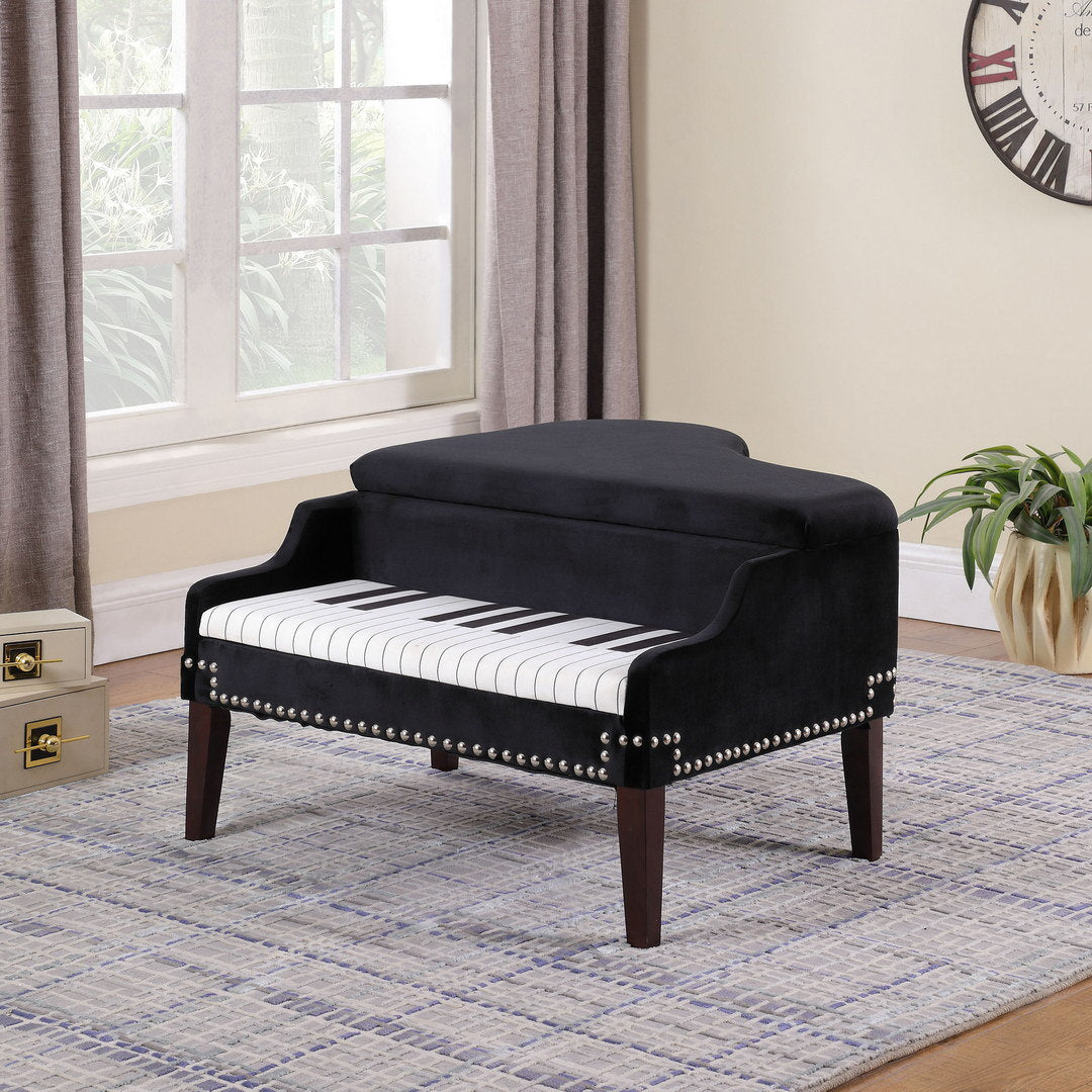 21-inch-long navy-blue piano silver nailheads storage ottoman