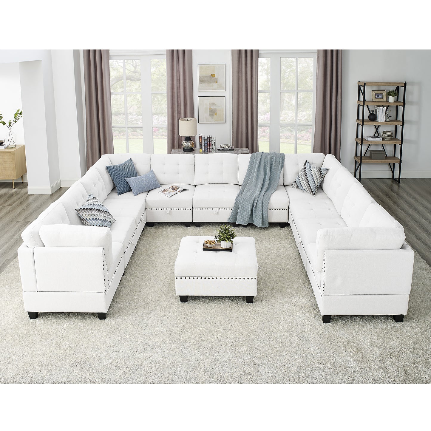 u shape modular sectional with ottoman, ivory