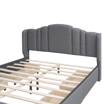 Mie Upholstered Platform Bed with Wingback Headboard and 4 Drawers