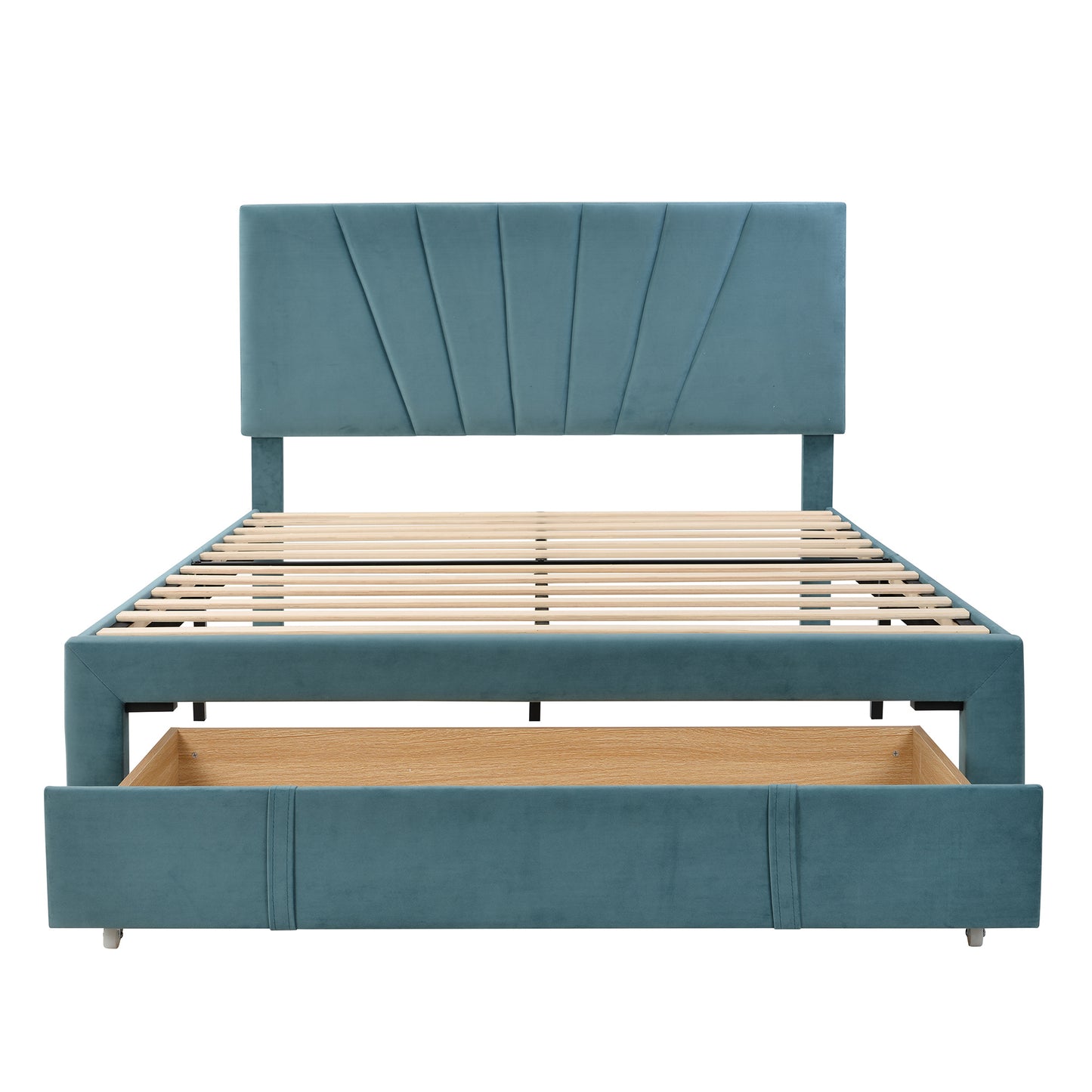 queen size storage bed velvet upholstered platform bed with a big drawer