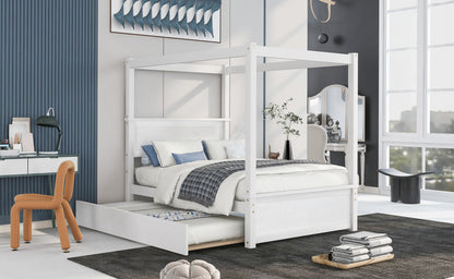 Wood Canopy Bed with Trundle