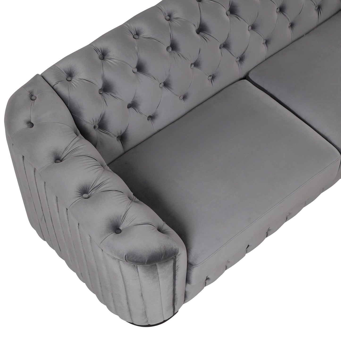 velvet upholstered sofa, grey