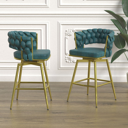Bar Chair Suede Woven Bar Stool Set of 4, Blue