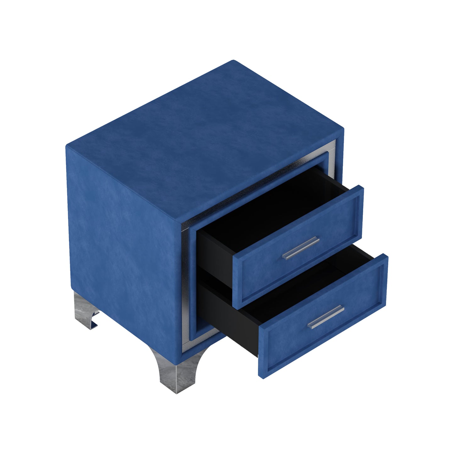 3-pieces upholstered platform bed with led lights and two nightstands-blue