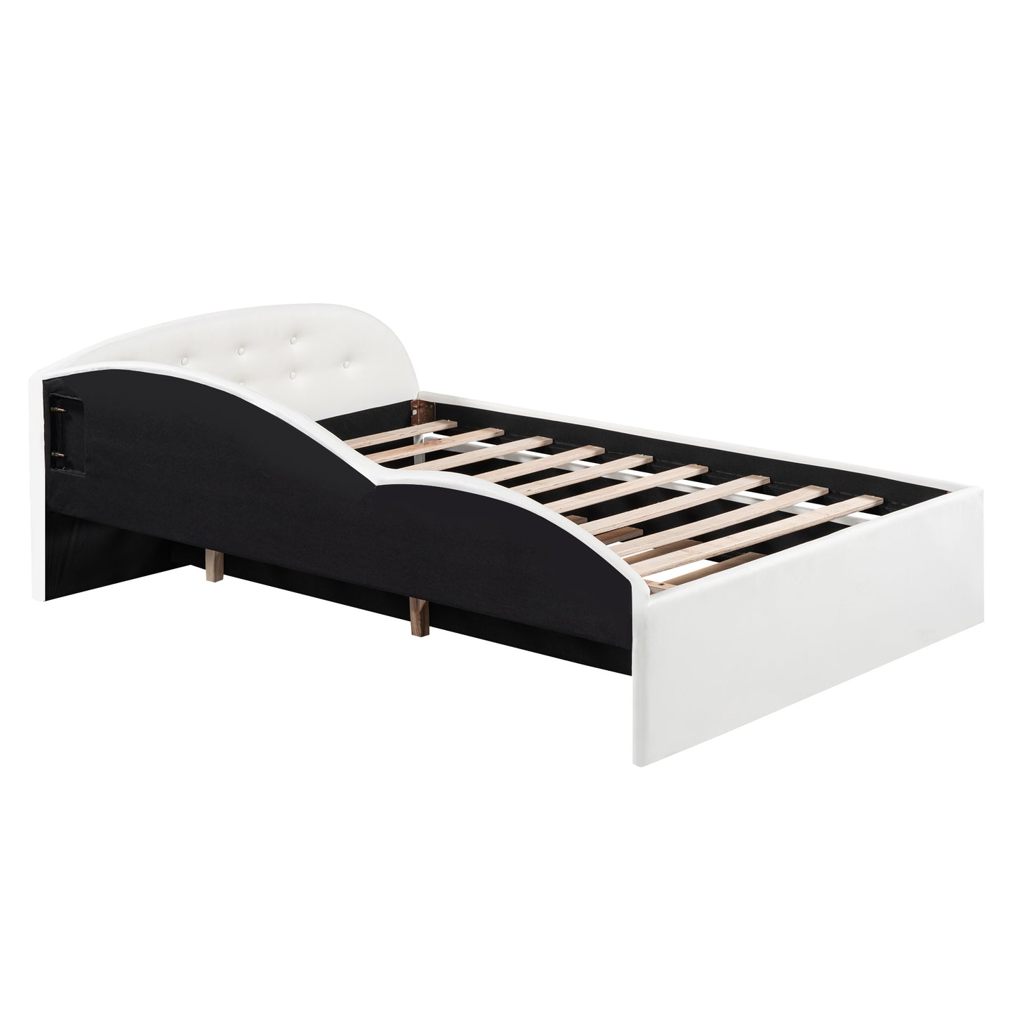 pu upholstered tufted daybed with trundle and cloud shaped guardrail, white