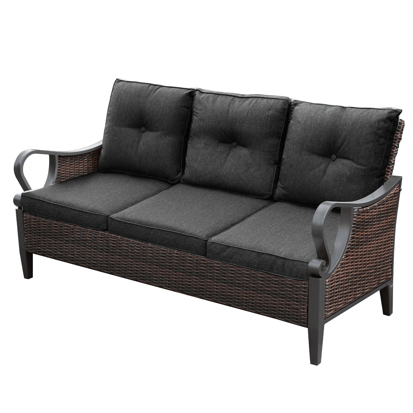 6 pcs outdoor sectional sofa with reclining backrest, ottomans, black cushions