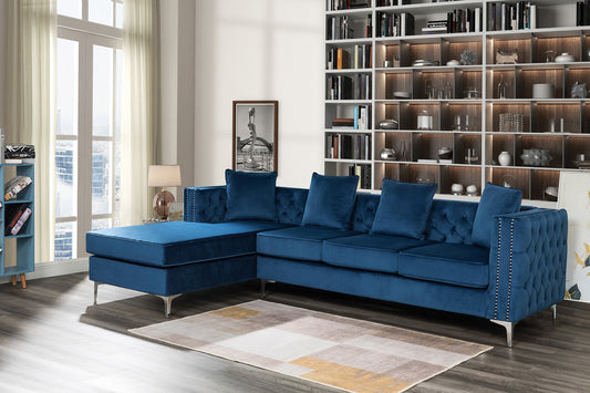 Ryan Reversible Sectional Sofa Chaise, Deep Blue Velvet