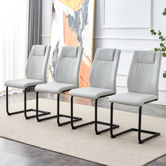 Faux Leather Cushion Chairs Set of 4, Light Grey+PU leather