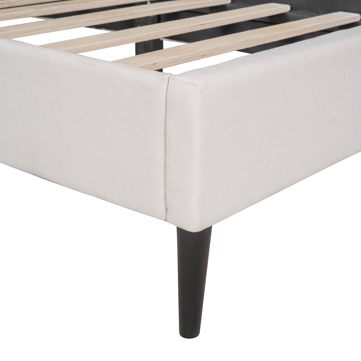 linen upholstered platform bed