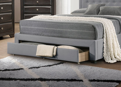 Burlap with Drawer Button Tufted Arch Design Headboard +Storage, Light Grey