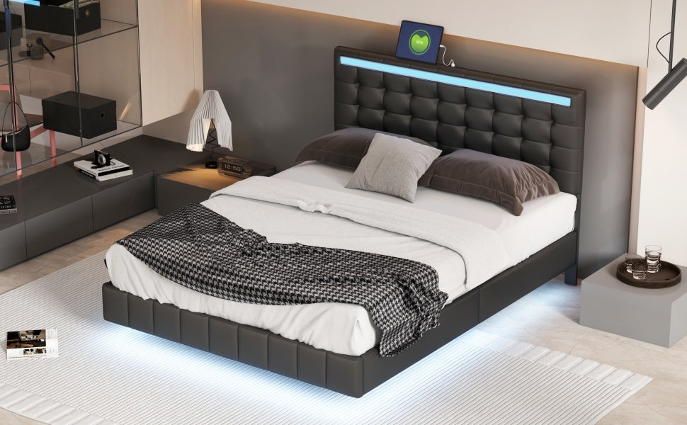 floating bed frame with led lights and usb charging #5
