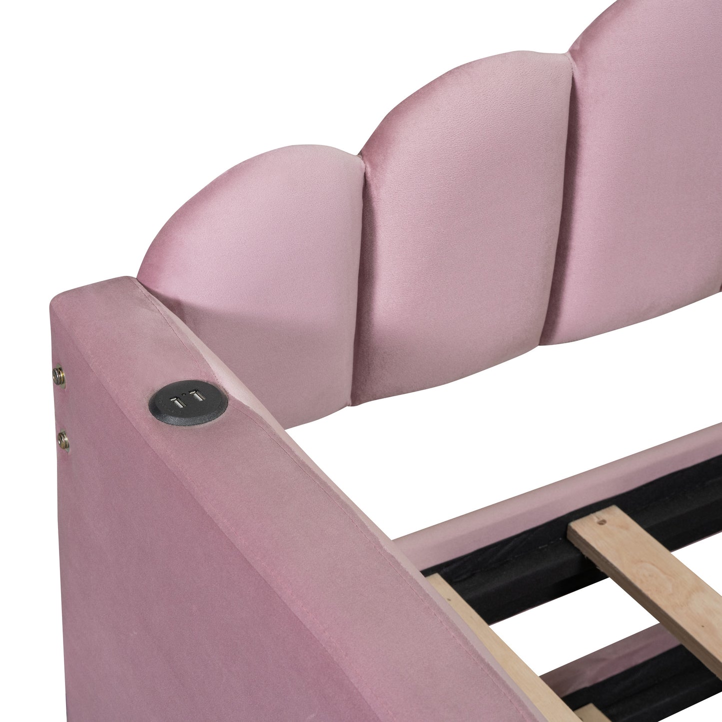 upholstered daybed with trundle & usb charging ports, pink