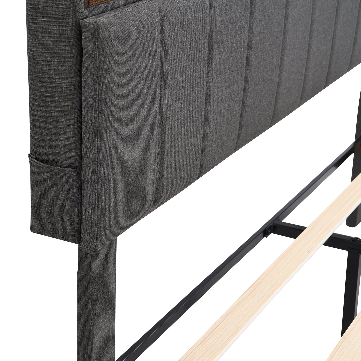 upholstered platform bed with storage headboard and usb port