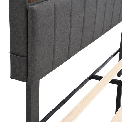 Upholstered Platform Bed with Storage Headboard and USB Port