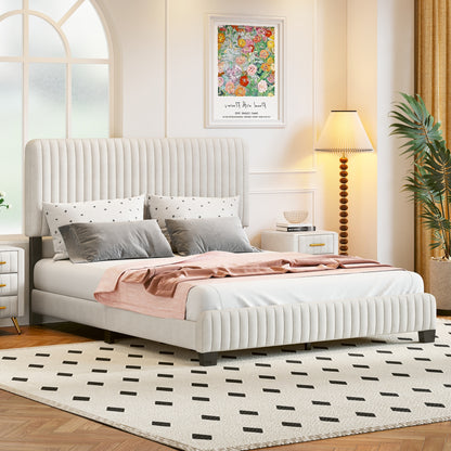Queen Size Upholstered Platform Bed, Beige