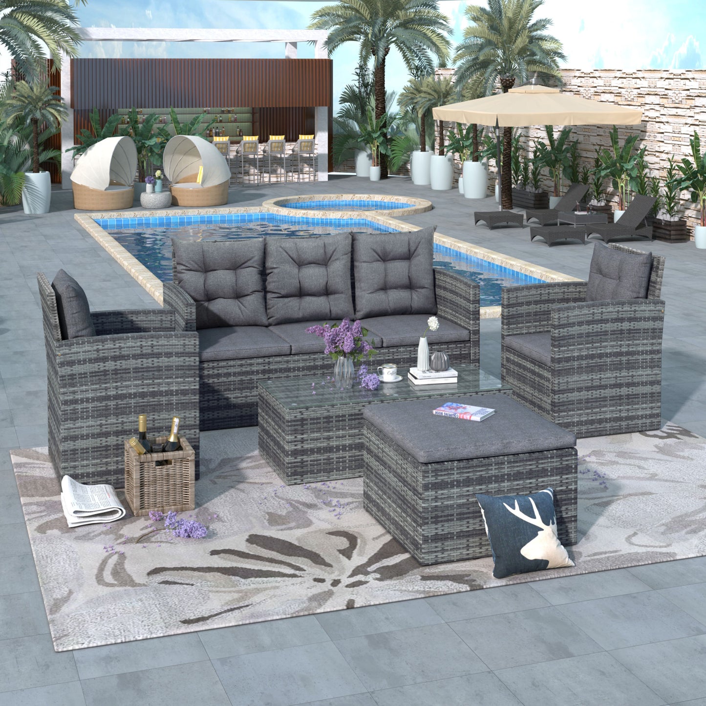 5-piece outdoor uv-resistant patio sofa set with storage bench