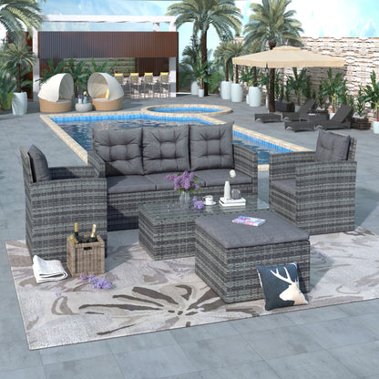 5-piece Outdoor UV-Resistant Patio Sofa Set with Storage Bench