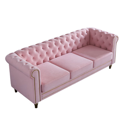 Chesterfield Velvet Sofa, Pink