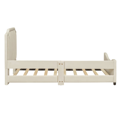 Maya Upholstered Bed with Classic Stripe Shaped Headboard, Beige